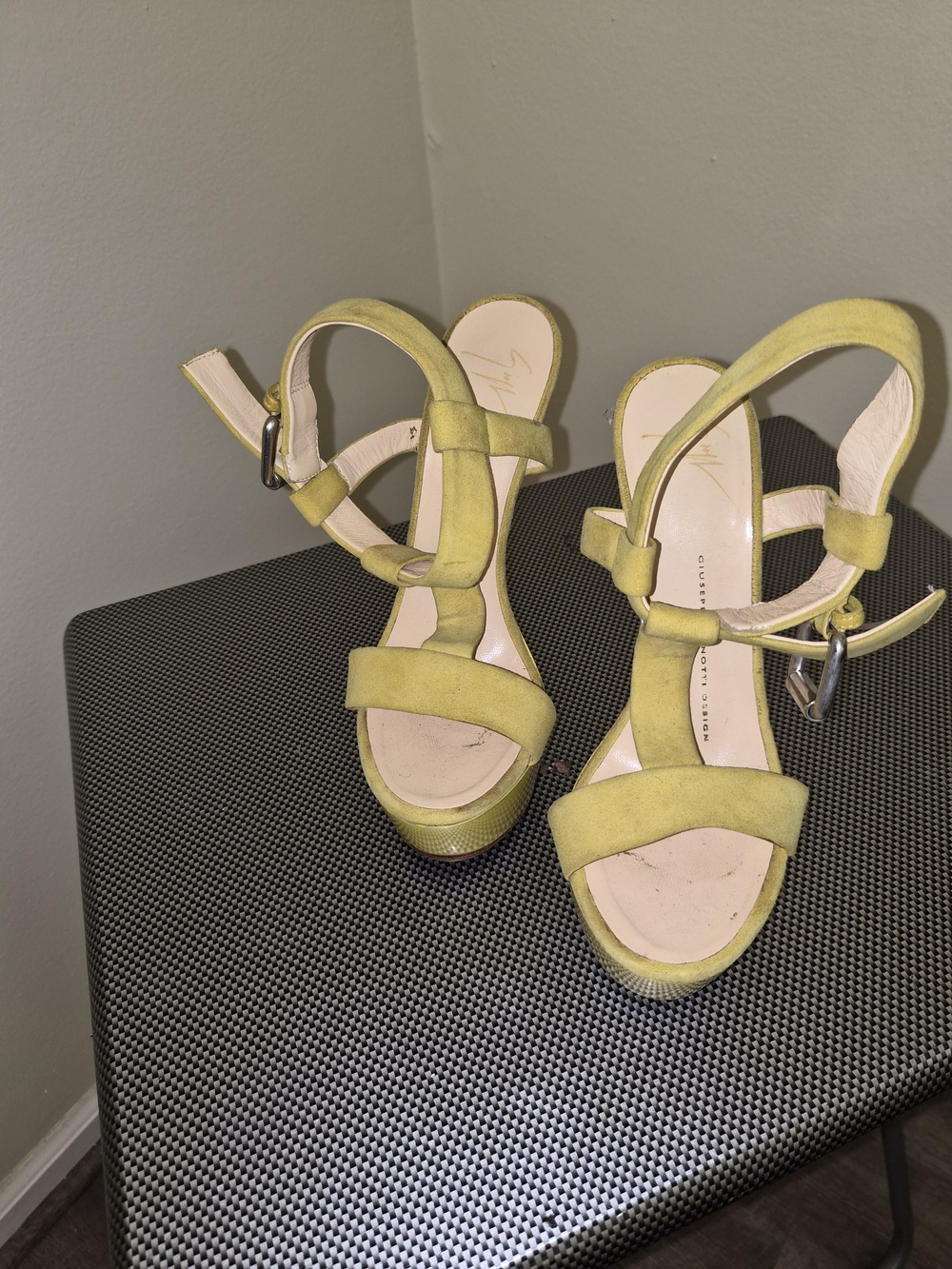 Giuseppe Zanotti Yellow Suede T-Strap Platform Sandals
